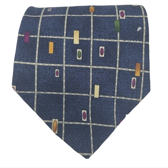 Robert Stock | Men's Vintage Dark Navy Blue Geometric Printed Tie - Picture 1 of 11